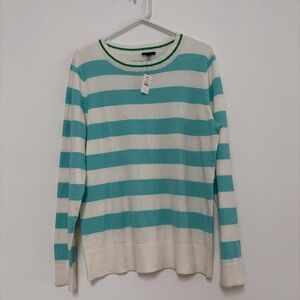 Talbots Cotton Blend Striped Sweater Large NWT White Blue